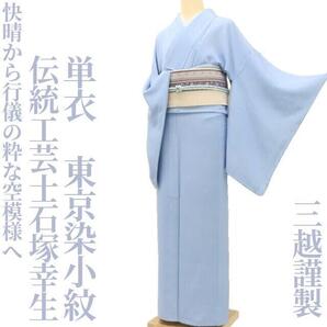 【ゆめsaku】単衣 三越謹製 伝統工芸士石塚幸生“快晴から行儀の粋な空模様へ”東京染小紋 J-95