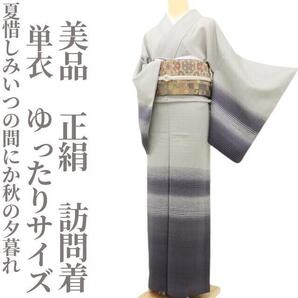 【ゆめsaku】美品 単衣 正絹 着物 ゆったりサイズ“夏惜しみ、いつの間にか秋の夕暮れ”訪問着 K-18