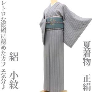 【ゆめsaku】夏着物 正絹 絽“レトロな縦縞に秘めたカフェ気分♪”小紋 D-13