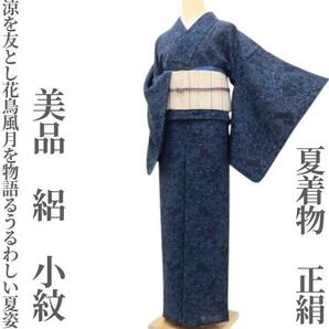 【ゆめsaku】美品 夏着物 正絹 絽“涼を友とし、花鳥風月を物語るうるわしい夏姿”小紋 K-64