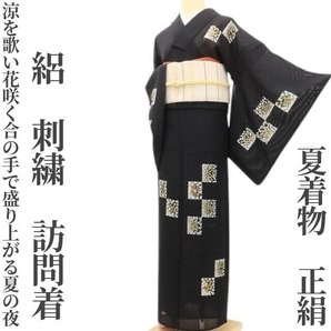 【ゆめsaku】夏着物 正絹 絽 刺繍“涼を歌い、花咲く合の手で盛り上がる夏の夜”訪問着 E-55