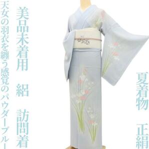 【ゆめsaku】美品未着用 夏着物 正絹 絽“天女の羽衣を纏う感覚のパウダーブルー×菖蒲”訪問着 J-5