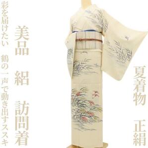 【ゆめsaku】美品 夏着物 正絹 絽“彩を届けたい...鶴の一声で動き出すススキや葦”訪問着 J-76