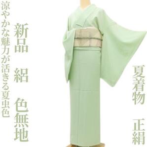 【ゆめsaku】新品 夏着物 正絹 絽“体感温度を下げそう!涼やかな魅力が活きる夏虫色”色無地 J-74