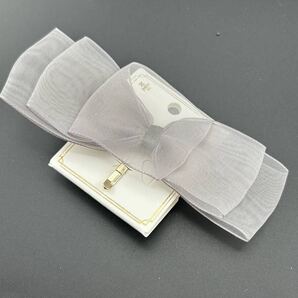 【新品】定価1210円 ヘアアクセサリー ポニーフック ヘアカフス グレー リボン◆DA1537