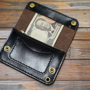 ミドルトラッカーウォレット 馬革 茶芯ブラック 真鍮 トラッカーウォレット ハンドメイド ホースレザ
