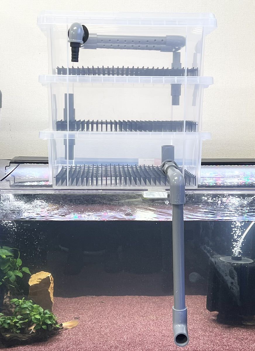 自作 濾過装置 3段ボックス クリア 濾過層 濾過器 金魚 メダカ 鯉 大型魚 