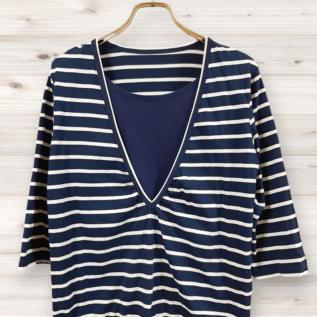 F0201 ヴィンテージ Vintage トレーナー スウェット 長袖 (M) ネイビー ボーダー 総柄 綿/コットン