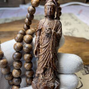 送料無料 仏教美術 大日如来 古美術 仏像 サイズ7.5cm 御数珠 数珠繋ぎ ネックレス 極細工 沈香粒0.8cm お守り