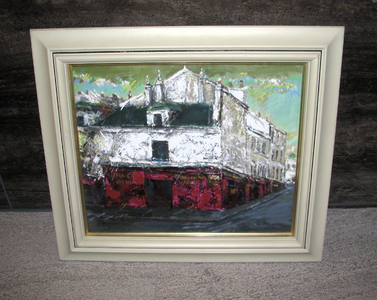 ☆佐伯 与吉郎☆「ポスターのある街角の家」油絵F８号　未使用！ ☆佐伯 与吉郎☆「ポスターのある街角の家」油絵F8号 未使用