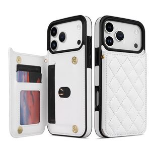 iPhone 17 pro max キルティングケース アイフォン17 プロ マックス レザーケース カード収納 背面 ストラップ付き ホワイト