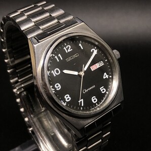 オールドクオーツの名品◆セイコー【クロノス】希少/全数字/黒文字盤◆SEIKO純正ベルト◆亀戸精工舎1989年製造◆新品電池交換済み
