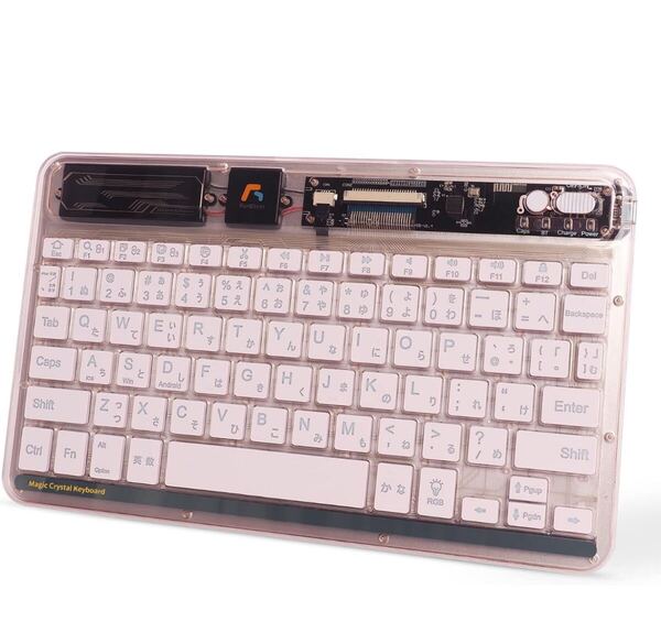 Bluetoothキーボード 透明 軽量 超薄型 RGB発光LEDバックライト ワイヤレス 充電式 iOS/Mac/Windows対応 Type-C充電ケーブル付き ピンク