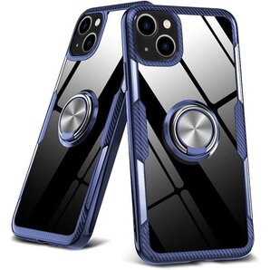 iPhone 13 ケース クリア リング付き 耐衝撃 スカバー 軽量 人気 一体型 全面保護カバー 青 B82 168