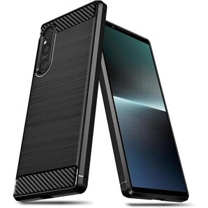 Xperia 1 V 用ケース 耐衝撃 シリコン 炭素 紋防止 擦り傷防止 人気 携帯カバー 黒 ZW76-80 676