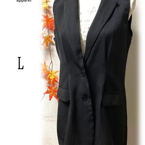 ★レディース ブラック ベスト カーディガン オールシーズン カジュアル フォーマル オフィスウェア L