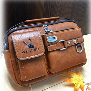 ★WEIXIER メンズ ショルダーバッグ 軽量 ビジネスカジュアル クロスボディバッグ ライトブラウン №3
