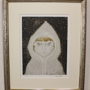 藤田嗣治 エスタンプリトグラフ「白い頭巾の少女」販売証明書付き 8/75