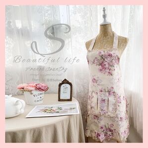 エプロン 花柄 ピンク 白 おしゃれ カフェ 大人 フリル 料理教室 大人気 可愛い