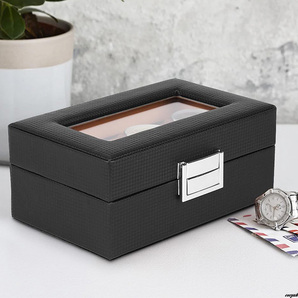 【高級感のあるPU素材で、見た目もおしゃれ】 腕時計ケース 3本収納 ディスプレイケース 透明アクリル天板 時計収納 プレゼント