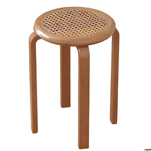 【スタッキング収納可能で使わない時に場所を取らない】 木製丸椅子 直径40cm×高さ44cm 天然藤 北欧風 省スペース おしゃれ