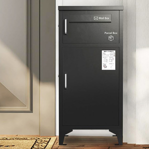 【両開き扉で、設置場所に合わせて開く方向を選べる】 宅配ボックス 屋外 2段式 ポスト一体型 防水 防塵 盗難防止 大容量 ブラック