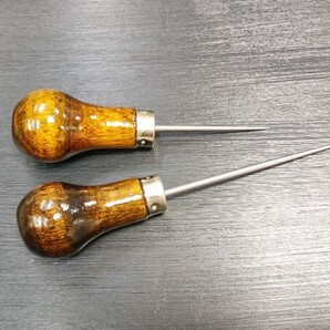 国産 職人仕様 ヨーロッパタイプ 丸ギリ 長、短寸2本セット 研ぎ上げ済み 千枚通し キリ 目打ち レザークラフトに ☆ 短寸長さ変更出来ます