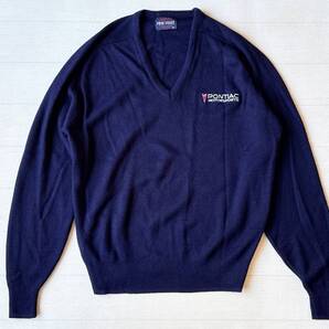 ☆送料無料☆ PINE STATE USA直輸入 古着 Vネック アメリカ製 PONTIAC ポンティアック 企業もの セーター ニット メンズ XL ネイビー 中古