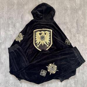 【美品】24karats トゥエンティフォーカラッツ TRIBE OF GOLD ベロア 刺繍 XL 黒 上下 ジャージ セットアップ O LL 2L ブラック