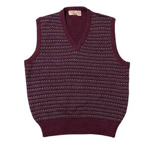 アメリカ古着 Fox Collection 90s ヴィンテージ ニット ベスト Vネック ボルドー Lサイズ 【X129】