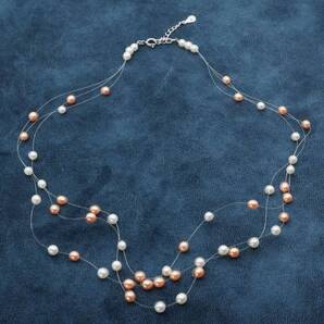 田崎真珠 3連 パール ワイヤー ネックレス 淡水真珠/24-2106