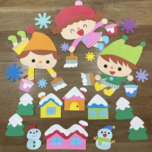 壁面飾り 雪のペンキ屋さん 12月 1月 2月 冬 冬休み お正月 雪遊び 幼稚園 保育園 こども園 小学校 病院 参観日 発表会