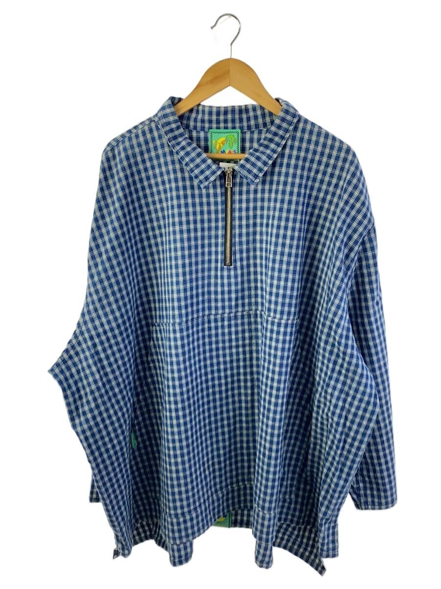 MEALS/ジッププルオーバー/7分袖シャツ/one/コットン/BLU/チェック