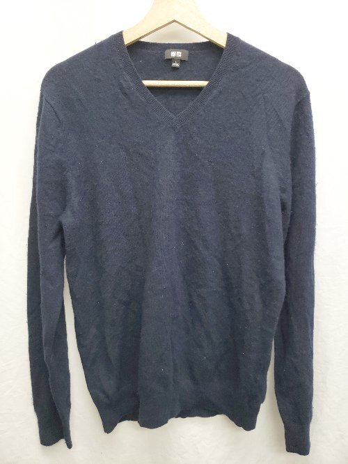 * UNIQLO Uniqlo длинный рукав вязаный свитер размер L темно-синий мужской P