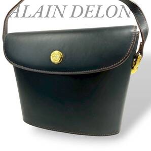 【B3689】 ALAIN DELON アランドロン ショルダーバッグ ブラック ゴールド金具 マグネットホック スムースレザー 斜め掛け フラップ開閉