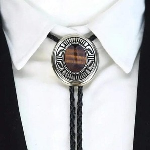 【ループタイ】 楕円型インディアン×虎目石タイガーアイ ボロタイ ストーン