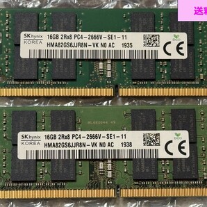 ★☆★ (BIOS動作確認済)【送料無料】即決【2枚 計32GB】SK hynix ノートPC用メモリ DDR4 2666 PC4-2666V 16GB HMA82GS6JJR8N-KV ★☆★