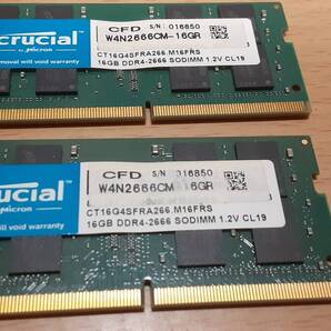 ノート用メモリ Crucial DDR4-2666 SODIMM 1.2V CL19 16GBx2枚(32GB) PC4-21300