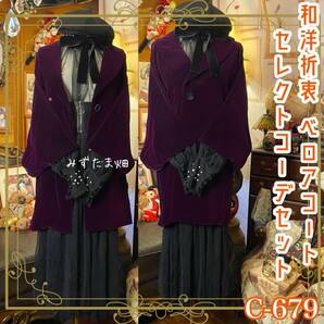 和洋折衷コーデ 和装ベロアコート セレクト5点セット 漆黒の夜に咲く紫の記憶 C-679