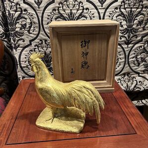 富永直樹 定価25万ブロンズ製 金箔仕上げ 御神鷄 ひとみ桐箱付 酉 インテリア オブジェ