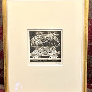 インテリア 額縁 絵画 バイク 阿部彰 Motrice noir 黒いエンジン 真作