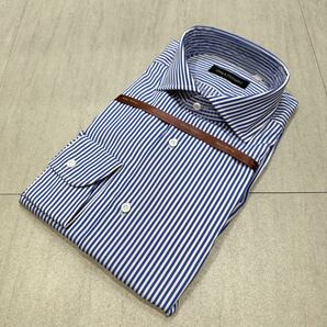 新品未使用◎ONLY PREMIEO オンリープレミオ ホリゾンタル イタリアンテーラー 長袖シャツ ビジネス ブルー ストライプ 39 M S