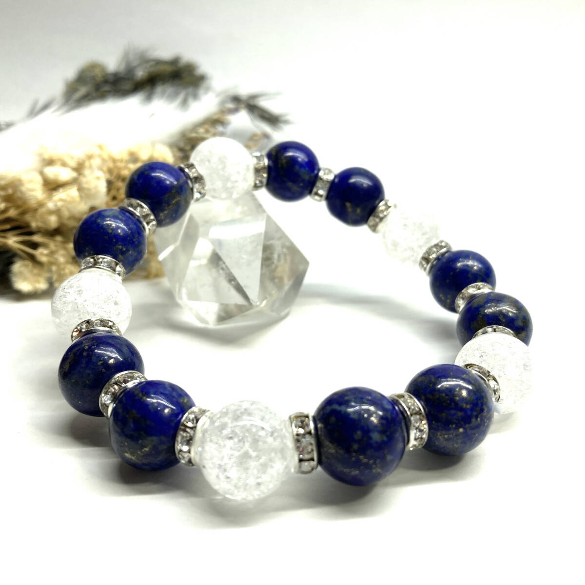 ラピスラズリ&クラック水晶　パワーストーン　ブレスレット　天然石ブレス (シルバ