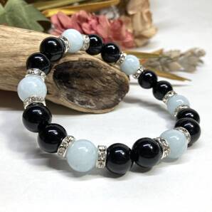 モリオン&アクアマリンパワーストーン ブレスレット 天然石ブレス (シルバー) 10mm メンズ・レディース 厄除け 魔除け ☆