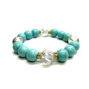 四神獣銀彫水晶×ターコイズ 12mm パワーストーン ブレスレット青龍 白虎 玄武 朱雀 運気上昇 お守り 金運 健康運 四神獸 四神相応 G #2