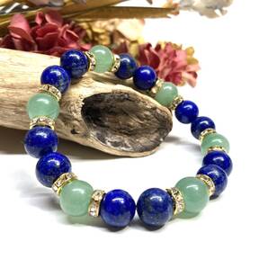 ラピスラズリ&アベンチュリン パワーストーン ブレスレット 天然石ブレス (ゴールド) 10mm メンズ・レディース 癒し ☆