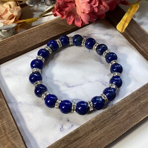 ラピスラズリ パワーストーン ブレスレット 10mm 天然石ブレス (シルバー) 数珠ブレス メンズ・レディース 男性 女性 幸運 ☆