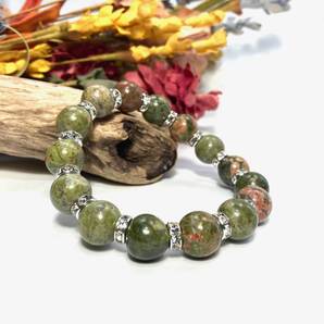 ユナカイト パワーストーン ブレスレット 12mm 天然石ブレス (シルバー)シンプル 開運 浄化 数珠ブレス メンズ 男性