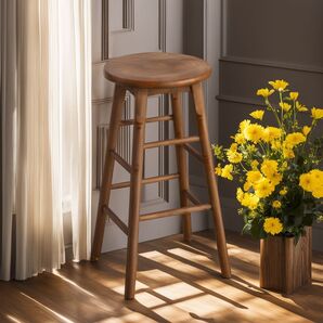 カスタマイズハイスツール - 天然木オーク&ラバーウッド シンプル