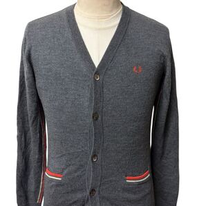 比較的美品 FRED PERRY フレッドペリー ウール ニット カーディガン M グレー モッズ スキンズ ビンテージ ヴィンテージ xpv